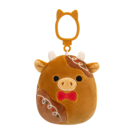 Squishmallow 3.5 Inch Jericho the Gingerbread Cow Christmas Plush Clip
