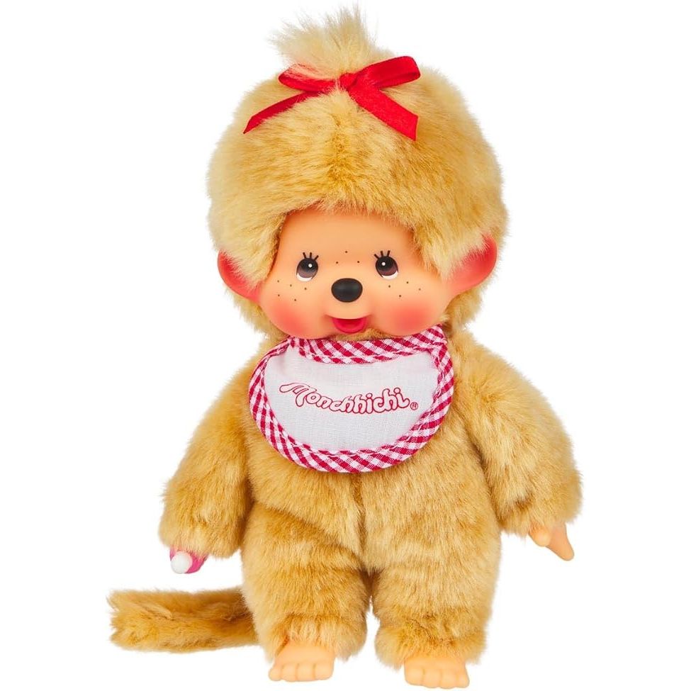 Monchhichi 8 Inch Beige Girl with Bib Plush Doll Toy